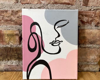 Woman Line Art Print: Pink & Gray Minimalist Silhouette