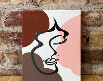 Woman Line Art Print, Pink Red and Gray Minimalist One Line Art Wall Home Decor, Acrylic Print, Single Line Face, One Line Face Art