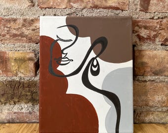 Woman Line Art Print: Red Brown Minimalist Silhouette