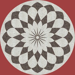 Handmade Customizable Marble Mosaic Circular Medallion | Geometric Petal Pattern | Beige Dark Brown Black Floor Wall Art Tile