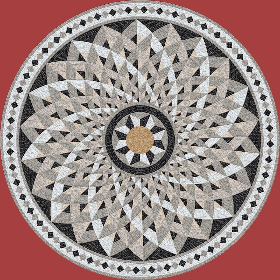 Handmade Marble Mosaic Circular Medallion | Geometric Starburst Pattern ...