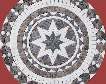 Handmade Custom Geometric Marble Mosaic Medallions – Star, Spiral & Layered Designs | Customizable Floor/Wall Art Tiles