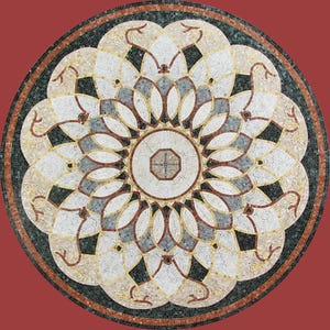 Handmade Customizable Marble Mosaic Circular Medallion | Intricate Layered Petal & Octagonal Center Motif | Floor/Wall Art Tile