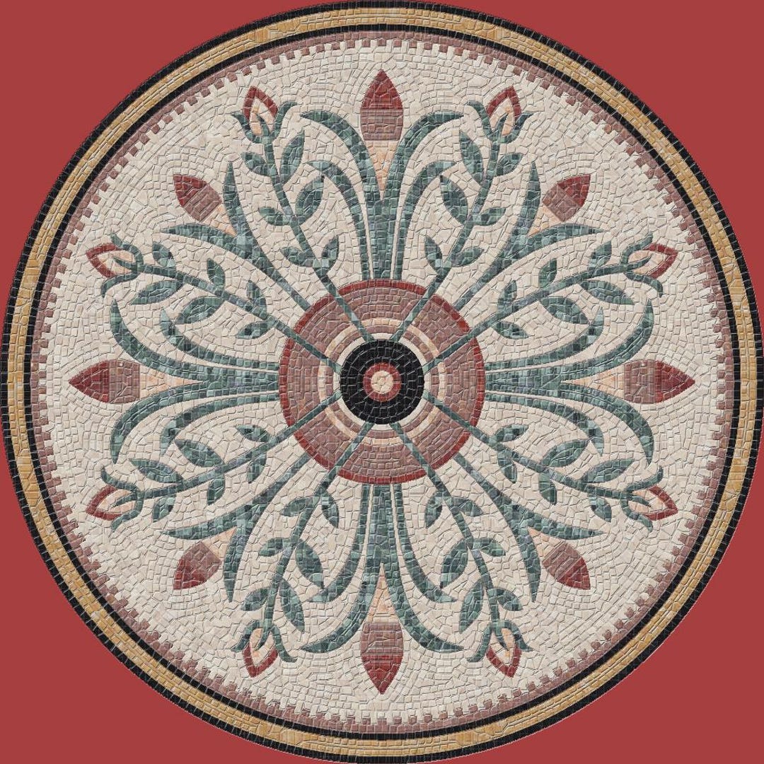 Handcrafted Vintage Botanical Floral Geometric Circular Mosaic ...