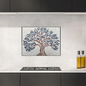 Décoration murale en mosaïque de pierre faite main en forme d'olivier - Décoration murale en marbre naturel