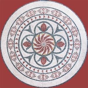 Arte de mosaico de mármol hecho a mano / Diseño floral geométrico vintage circular / Mosaico de mármol redondo personalizado para pisos y paredes
