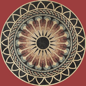Handmade Customizable Marble Mosaic Circular Medallion | Ornate Floral & Braided Ribbon Pattern | Black Brown Beige Gray Floor Wall Art Tile