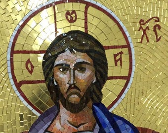 Handmade Byzantine Mosaic Icon of Jesus Christ Pantocrator | Gold Leaf | Sacred Christian Art | Custom Religious Altar Decor