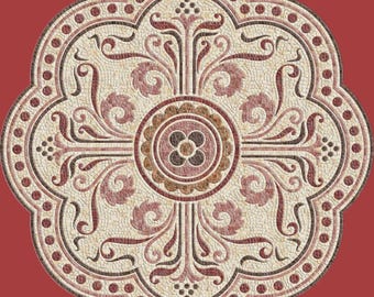 Custom Floral Mosaic Floor Medallion, Red Accent Marble Tile in 3 Colors