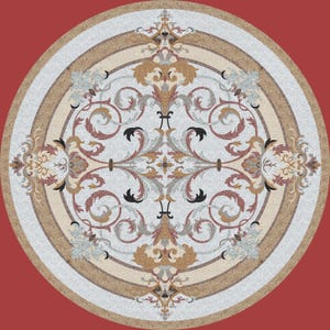 Handmade Customizable Marble Mosaic Circular Medallion | Baroque Scrollwork Floral Pattern | Floor Wall Art Tile