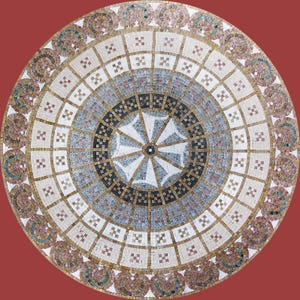 Handmade Customizable Marble Mosaic Circular Medallion | Ornate Floral & Braided Ribbon Pattern | Black Brown Beige Gray Floor Wall Art Tile