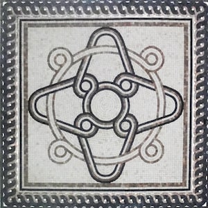 Mosaico de mármol hecho a mano con medallón cuadrado, diseño de borde ondulado con nudo celta, azulejo de pared en tono neutro