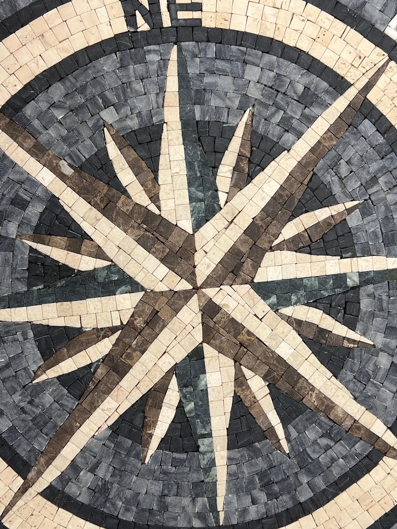 Handmade Marble Mosaic Compass Art | Custom Natural Stone Compass Rose ...