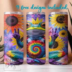 Frog and Peace Sign PNG, Tie Dye Hippie Frog Sublimation Design, Sunflower Galaxy Boho Frog Tumbler Wrap