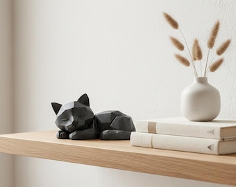 Sleeping Cat Figurine, Geometric Low Poly 3D Printed Home Decor