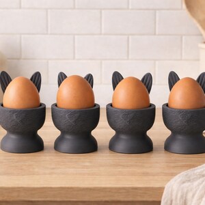 Set of 4 Fuzzy Heart Bunny Egg Cups with Bunny Ears