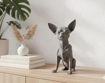 Estatua de perro chihuahua impresa en 3D, figura minimalista de cachorro, decoración geométrica moderna conmemorativa para mascotas, adorno de escritorio para amantes de los perros.