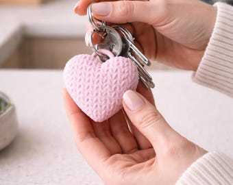 3D Printed Heart Keychain, Textured PLA Key Ring, Valentines Gift, Galentines, Gift, Birthday