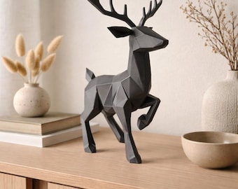 Figura de ciervo impresa en 3D, decoración geométrica para estante o mesa, decoración minimalista moderna para el hogar.