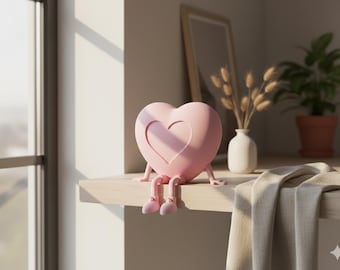 3D Printed Heart Sculpture with Legs, Modern Shelf Decor