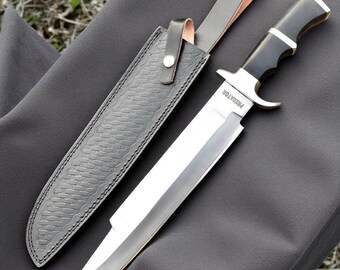 Handmade Predator Bowie Knife Replica - 5160 Spring Steel, Leather Sheath