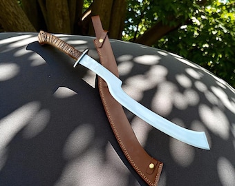 Handmade Egyptian Khopesh Sword: Curved Carbon Steel Blade with Leather Sheath