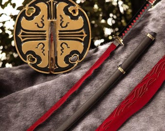 River of Blood Katana - Red Wavy Blade Samurai Sword | Full Tang High Carbon Steel | Handmade Collectible