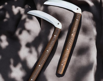 Handmade Stainless Steel Kama Knife - Traditional Japanese Farmer Sickle with Rosewood Handle| Hand-forged Collectible Gift