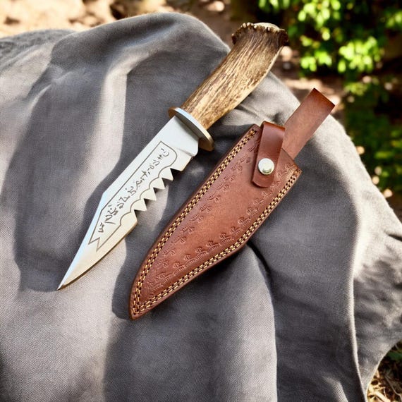 Ruby Demon Slayer Knife Replica | Handmade Supernatural Cosplay Prop | Stainless Steel blade & Antler Handle