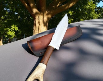 Cuchillo Bowie Leyenda de la Caída - Mango de asta hecho a mano, funda de cuero