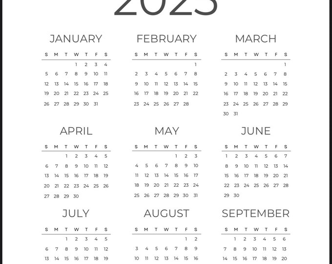 2025 Printable Minimalist Yearly Calendar - Etsy UK