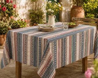 Brocade Tablecloth Tribal Stripe Boho Dining Table Cover Farmhouse Decor