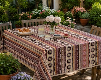 Vintage Linen Tablecloth: Swedish Cross Stitch Floral Embroidery