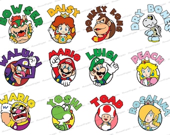 Super Mario Svg, Super Mario Group Svg, Mario Matching PNG, Mario Svg Bundle, Peach Bowser Yoshi Toad Luigi Daisy Svg, Mario Sublimation DTF