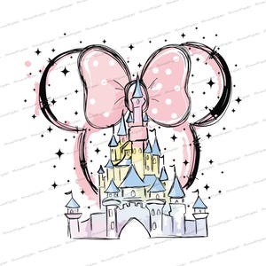 Disney Watercolor Castle SVG Transfer, Disneyland Minnie Bow, Magic Kingdom Heat Transfer, Disney SVG Transfer, WDW Disneyland Transfer