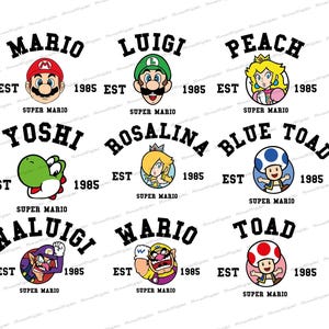 Super Mario Svg, Super Mario Kart Svg, Mario Matching Svg, Mario Svg Bundle, Peach Bowser Yoshi Toad Luigi Daisy Svg, Mario Sublimation Svg