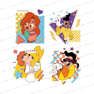 Retro 90s Disney SVG, Vintage A Goofy Movie Characters png, Goofy Max Roxanne Powerline Shirt, WDW Matching Family DTF png