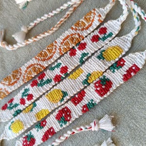 Fruit Macrame Bracelet - Handmade Strawberry, Lemon, Cherry, Orange Wristband - Boho Gift - Adjustable Friendship Bracelet