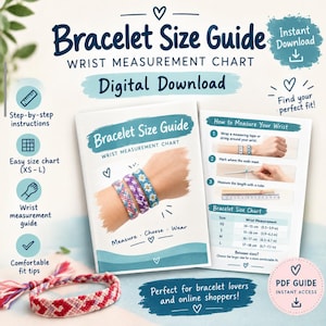 Guía de tallas de pulseras – Tabla de medidas de muñeca, tallas de joyería (descarga digital)