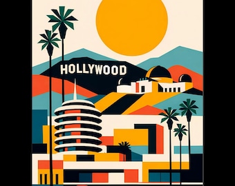 Los Angeles Bauhaus Poster, LA Skyline Wall Art, Mid Century Modern Print
