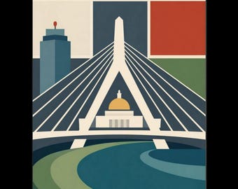 Boston Wall Art Print, Minimalist Boston Poster, Boston Skyline Decor, Modern Cityscape Art, Unframed Travel Print