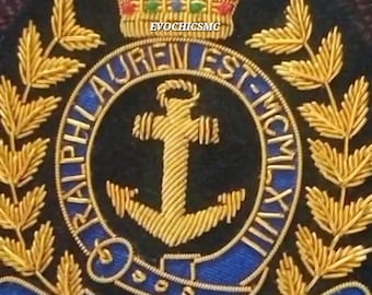 Custom Embroidered Polo Anchor Crest Patch, Handmade Gold Bullion Crown and Laurel Blazer Badge