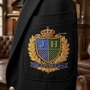 Custom Embroidered Patch, Personalized Initial Shield Crest, Handmade Gold Bullion Blazer Badge