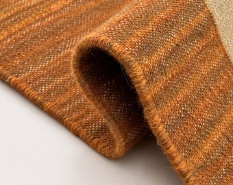 Wool Runner Rug, Flatweave Modern Handwoven Dhurrie Kilim Custom Solid carpet.
