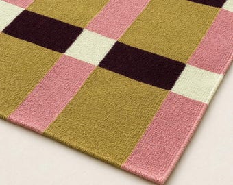 Wool Cotton Dhurrie Rug Flatweave Handmade Kilim, Boho Floor Area Rugs 8x10 ft