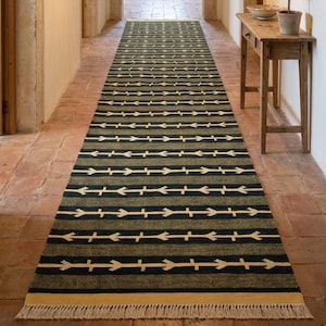 2.5x10 ft Hand-Woven Indian Long Runner Flatweave Corridor Wool Floor Floor Mat Kilim Rug