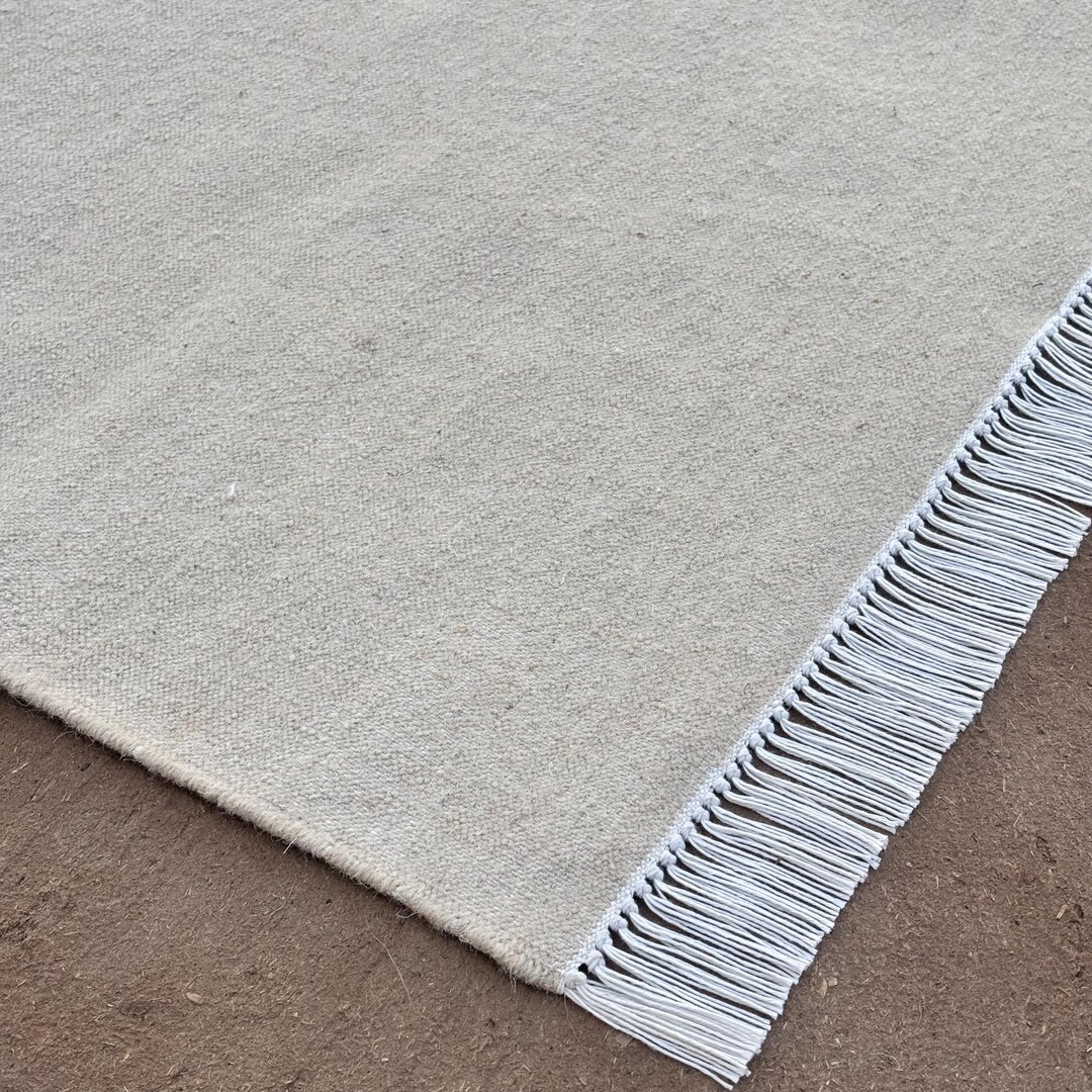 Handwoven White Wool Cotton Runner Rug: Minimalist Indian Hallway ...