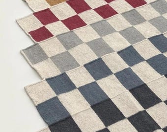 Modern Checkered Wool Flatweave Rug | Handmade Scandinavian Area Carpet | Custom Size & Color Rugs