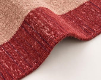 Handwoven Wool Boho Wall Hanging Rug – Rust Red Pink Tassels, Boho Textile Art 2x3 ft