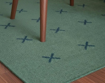Handwoven Wool Cotton Kilim Rug, Green Boho Modern Carpet 8x10 ft